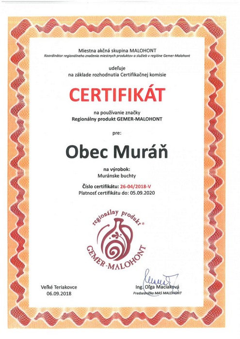 muranske buchty certifikat 1