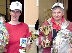 Víťazi 1. ročníka stolnotenisového turnaja O pohár starostu obce v Muránskej Dlhej Lúke, z ľava Rúth Hudecová a Emil Šmelko.