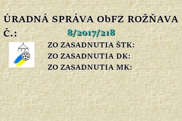 Úradná správa ObFZ Rožňava č. 8/2017/2018