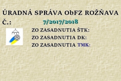 Úradná správa ObFZ Rožňava č. 7/2017/2018