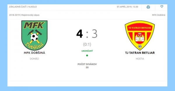 Dobšinčania sa doma vytiahli nad lídrom VI. ligy - Betliarom