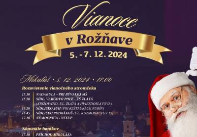 Vianoce v Rožňave 2024 * Mikuláš, rozsvietenie vianočného stromčeka a vianočné trhy