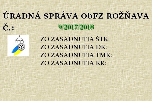 Úradná správa ObFZ Rožňava č. 9/2017/2018